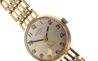 Rotary - Lady's 9ct gold wristwatch, silvered Arabic dial,...
