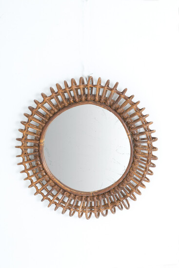 Round bamboo mirror. Italy. 1960s