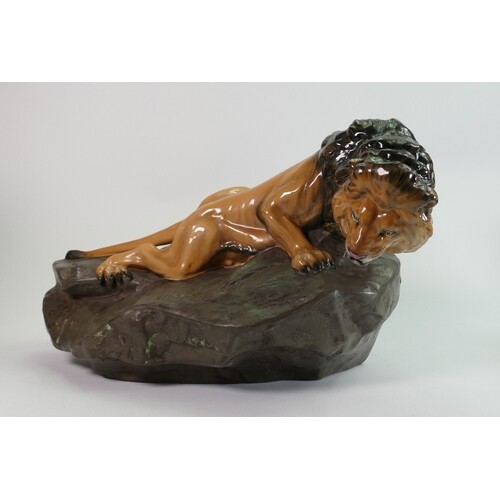 Royal Doulton prestige model of lion on a rock HN2641, h27 x...