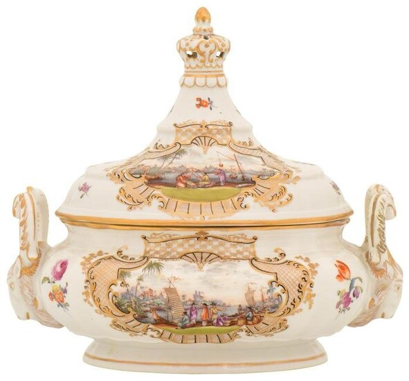 Royal Vienna Porcelain Covered Tureen with Harbor