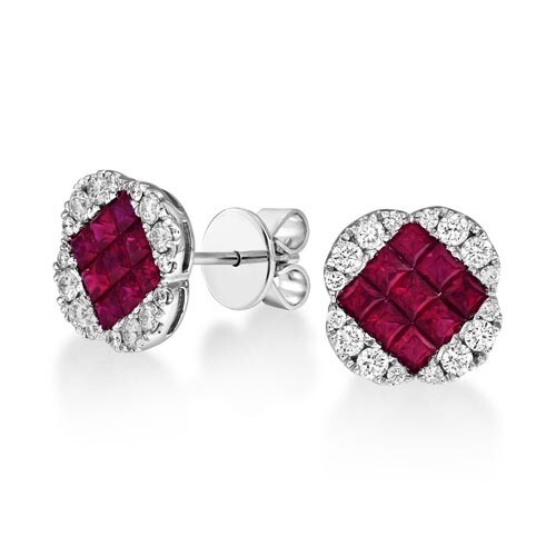 Ruby Earrings set with 1.38ct. Rubies and 0.58 ct. diamonds....