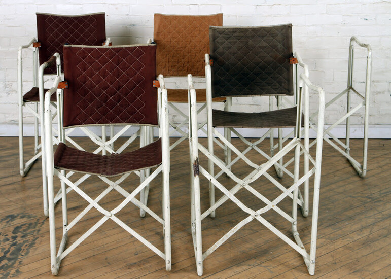 SET 7 FRENCH UPHOLSTERED METAL GARDEN CHAIRS