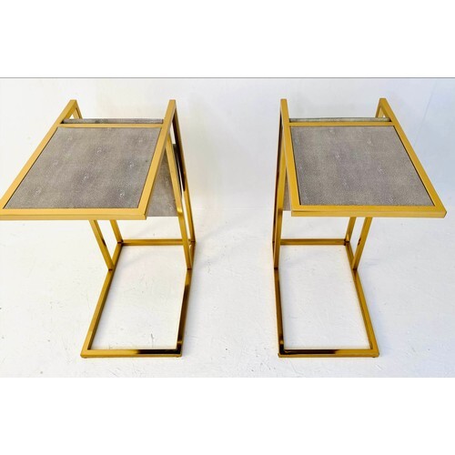 SIDE TABLES, a pair, 61cm x 30cm x 49cm, faux shagreen and g...