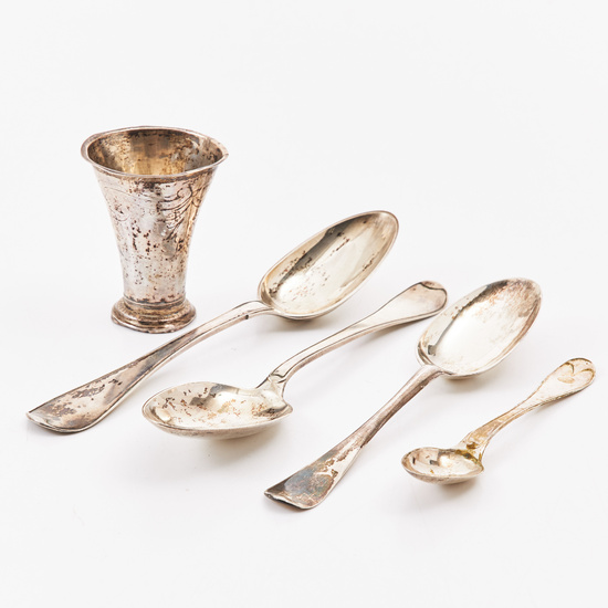 SPOONS, 3 pcs, COFFEE SPOON and BEAKER, silver.