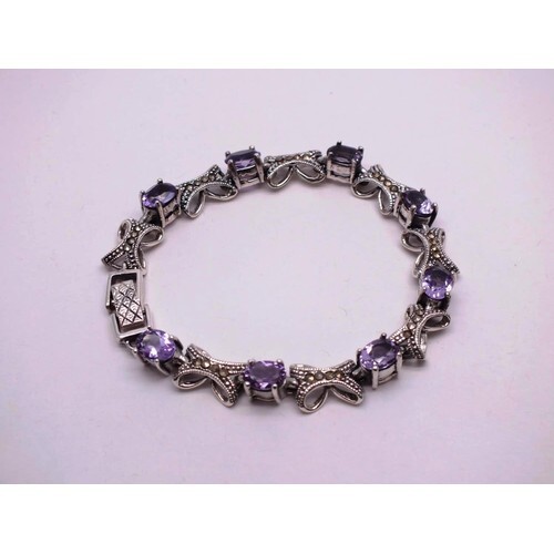 STUNNING ART DECO STYLE SILVER MARCASITE & AMETHYST COCKTAIL...