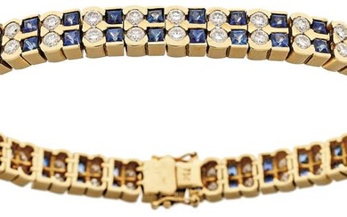 Saphir-Brillant-Armband, 750 Gelbgold, Punze, 66 Brillanten von zus. ca. 3,2ct,...