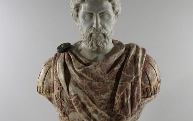 Sculpture, Roman emperor suggestive marble handmade sculpture of Marcus Aurelius