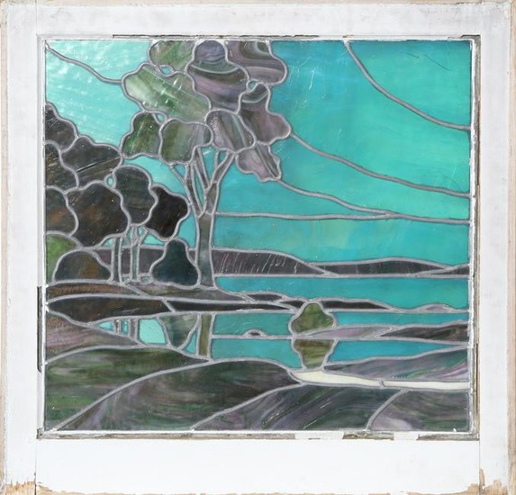 Seascape with Trees, Stained Glass Window in Wooden