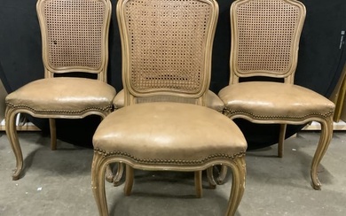 Set 4 Vintage Leather Seated Cane Backed Chairs