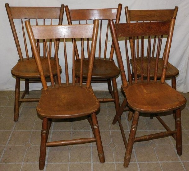 Set 5 Walnut Plank Bottom Dining Chairs