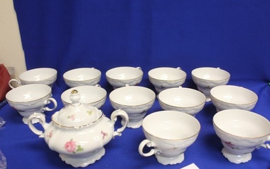 Set of 12 Johann Haviland Cups and Sugar Container