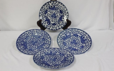 Set of 4 Japanese Blue and White Plates