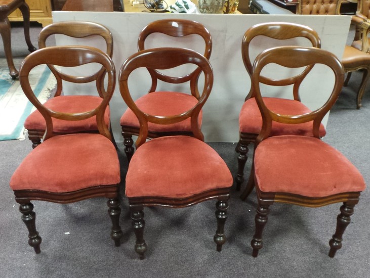 Set of 6x Victorian Newly Upholstered Dining Room Chairs