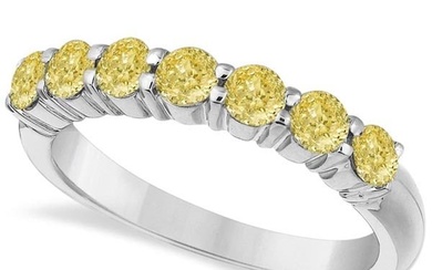 Seven-Stone Fancy Yellow Diamond Ring Band 14k White Gold 1.00ctw