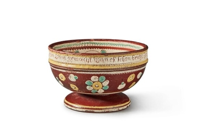 Slip and Sgraffito Decorated Red Earthenware Footed Bowl, Dated 1780