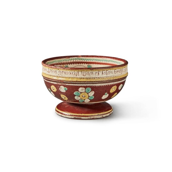 Slip and Sgraffito Decorated Red Earthenware Footed Bowl, Dated 1780