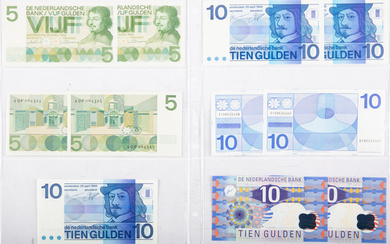 Small collection banknotes Netherlands including 5 Gulden 1966 Vondel I...