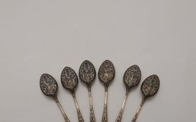 Spoon, Teaspoons (6) - .800 silver, enamel - Poland - Early 20th century