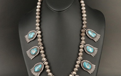 Sterling Southwestern Turquoise Bench Bead Necklace