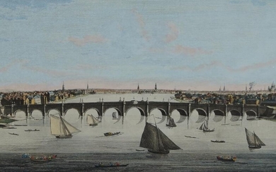 Thomas Boydell, British fl.1751-1753- A View of Westminster Bridge; hand-coloured engraving, published by John Boydell in Cheapside, London, 1753, 26 x 42 cm