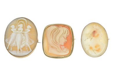 Three 9ct gold cameo brooches