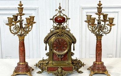 Tiffany & Co. Gilt Bronze Clock Garniture
