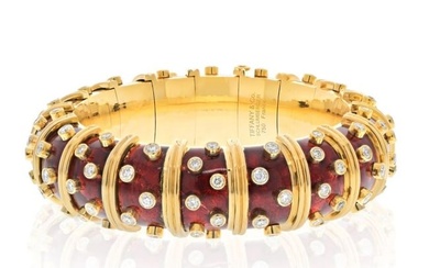 Tiffany & Co. Schlumberger Platinum & 18K Yellow Gold Red Enamel Papillon Bracelet