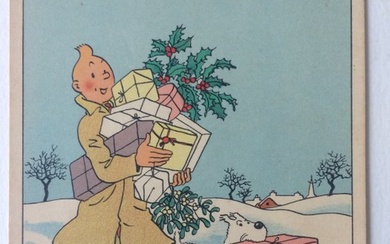 Tintin - 1 Snow card n° 23 - Tintin and snowy carry gifts - happy new year - 1942