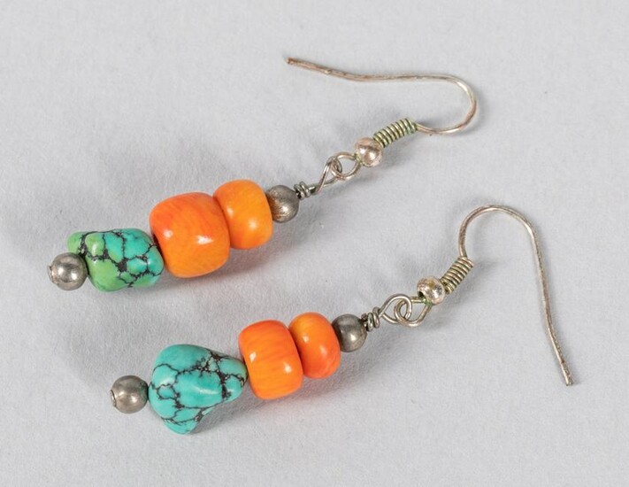 Turquoise & Coral Like Earrings