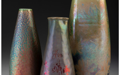 Two Massier and One Graziello Lustre Glazed Ceramic Vases