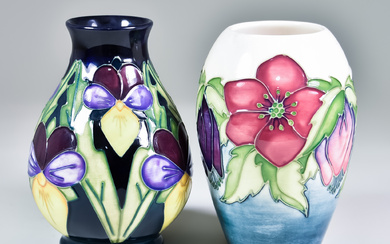 Two Moorcroft Pottery Vases, one baluster shaped vase decorated with...