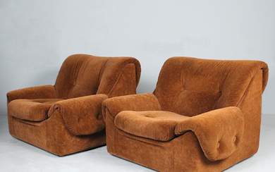 Two armchairs/lounge chairs, fabric, 1970s.