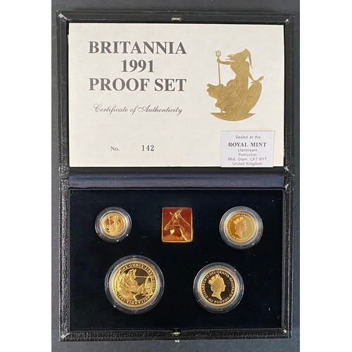 UK 1991 gold Proof Britannia collection including 1 ounce, ½...