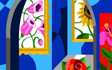 Ugo Nespolo (1941) - Museo fiori blu trittico B