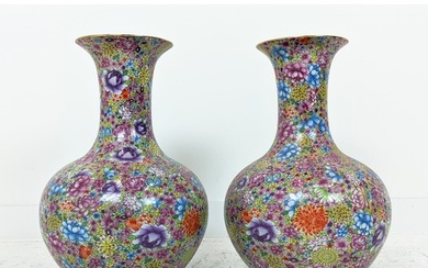 VASES, a pair, floral decorated ceramic, 55cm H x 40cm W. (2...