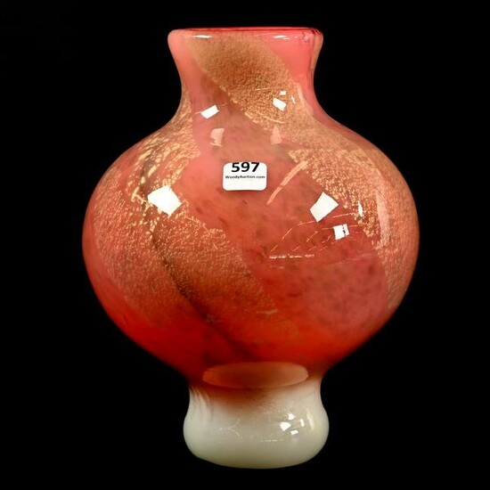 Vase, Pink & White Cased Opal Art Glass