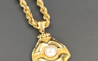 Venus Aurea - 18 kt. Yellow gold, Pearl Akoya diameter mm 6.33 - Necklace with pendant
