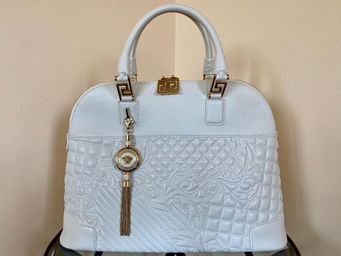Versace - White Nappa Leather Athena Barocco Handbag