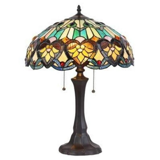 Victorian Tiffany-style Stained Glass Table Lamp