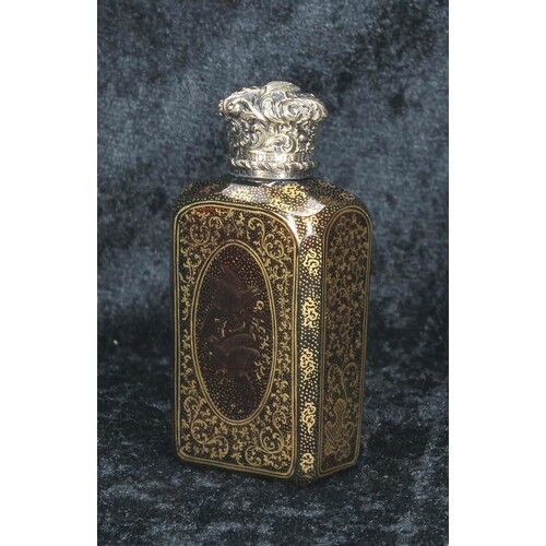 Victorian ruby glass scent bottle, with gilded foliate scrol...