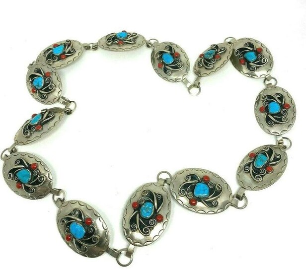 Vintage American Indian Sterling Silver Turquoise and