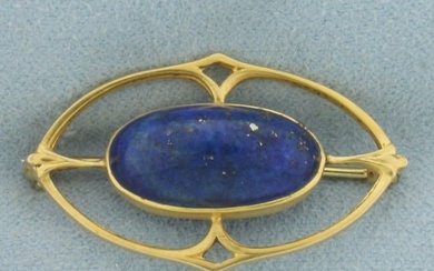 Vintage Lapis Lazuli Pin Brooch in 10k Yellow Gold