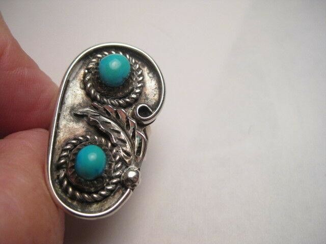 Vintage Navajo Silver Ring - Double Turquoise Stones.