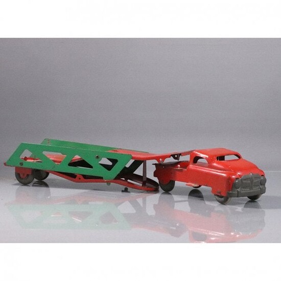 Vintage Pressed Steel Toy Car Carrier Red and Green