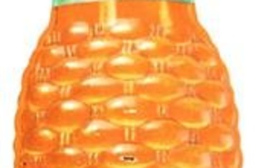 Vintage advertising tin Bottle Thermometer for "Sun Crest Orange Drink", heavily embossed