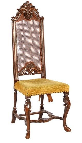 (-), Walnut dining chair with high webbing back,...