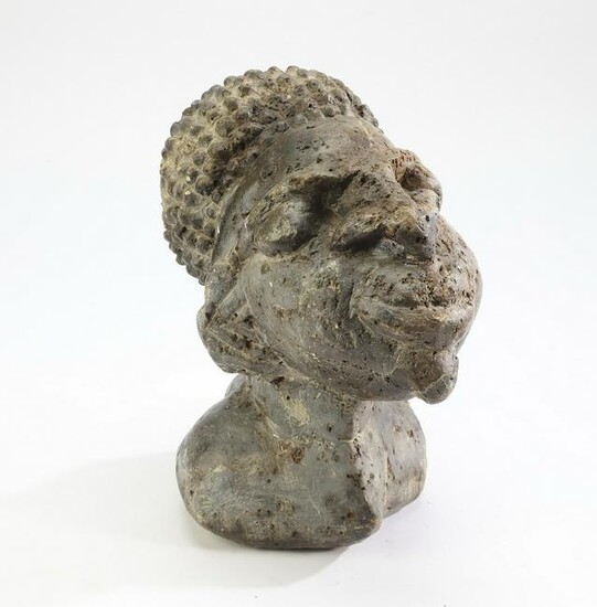 West African carved stone bust, 12"h
