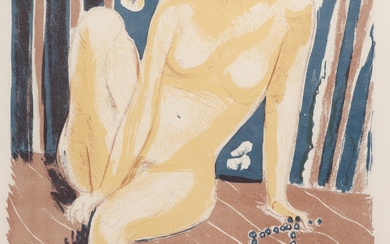 Wiegers, Jan (1893-1959). (Seated female nude holding a necklace). Colour...