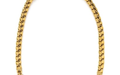 YELLOW GOLD, DIAMOND AND SAPPHIRE LONGCHAIN NECKLACE