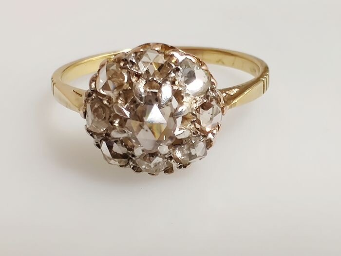 diamants taille rose - 18 kt. Pink gold, Yellow gold - Ring Diamond - Diamond